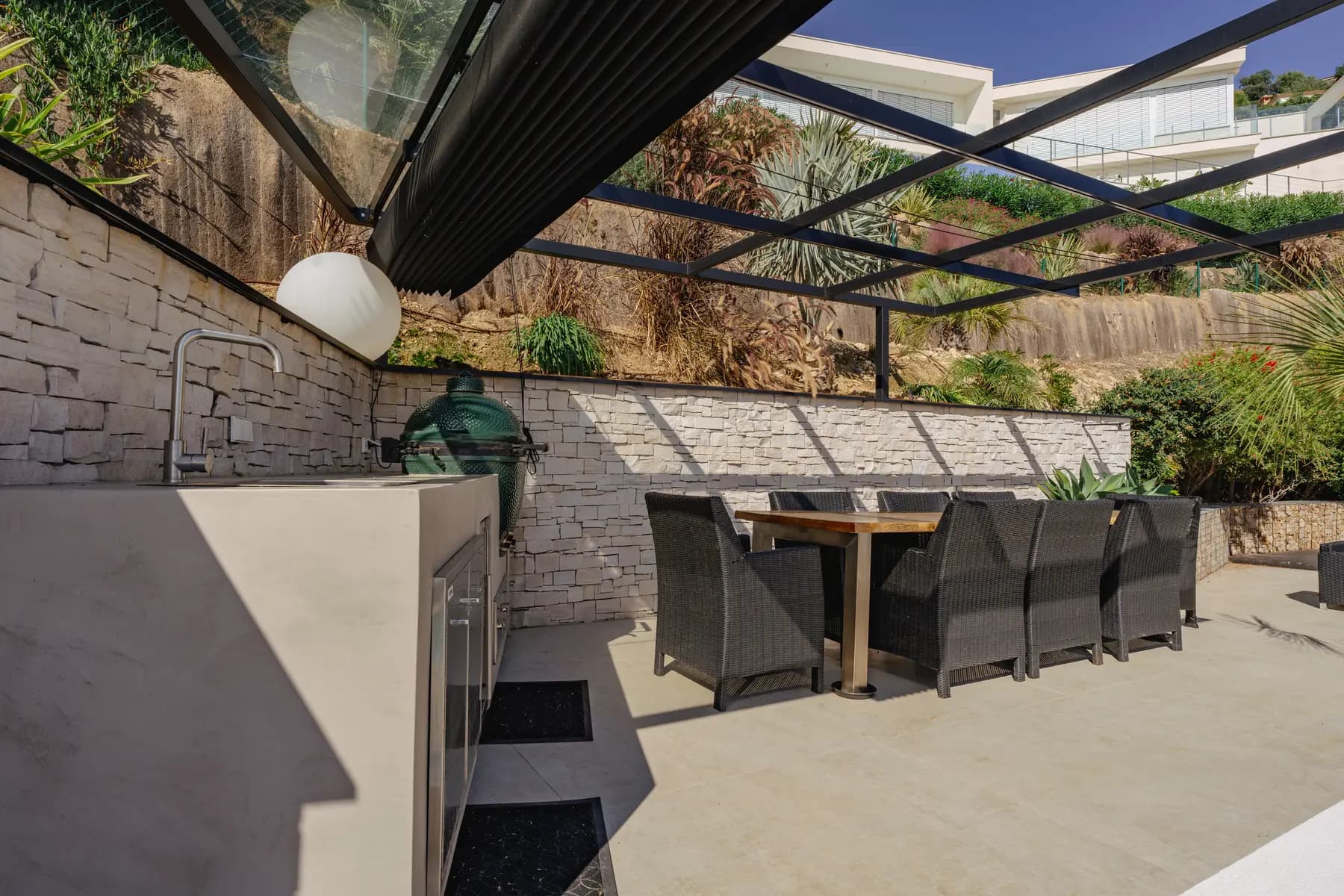 A covered terrace at one of our houses